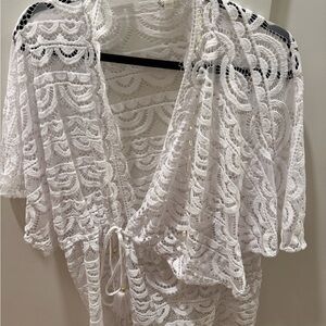 White Crochet Lace Kimono Cover-Up